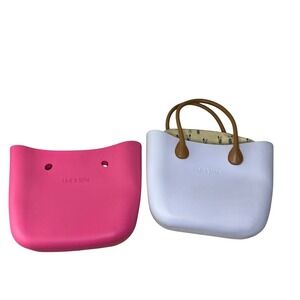 Lime & Soda Tote Bag Purse White & Pink Rubber Brown Handles Insert Lot